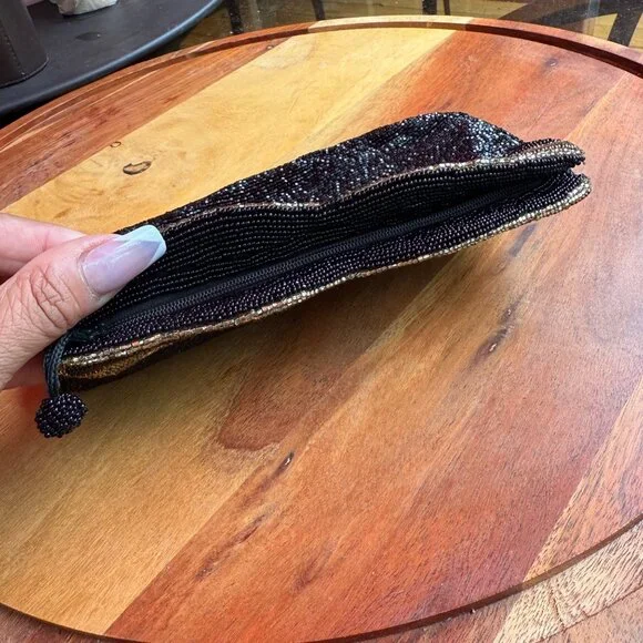 Vintage Black Beaded Evening Clutch With Metallic Accents - Picture 4 of 4